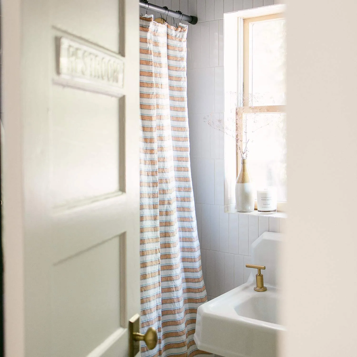 Market Stripe Linen Shower Curtain