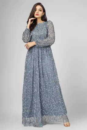 Melissa Long Sleeve Embellished Maxi Dress in Blue