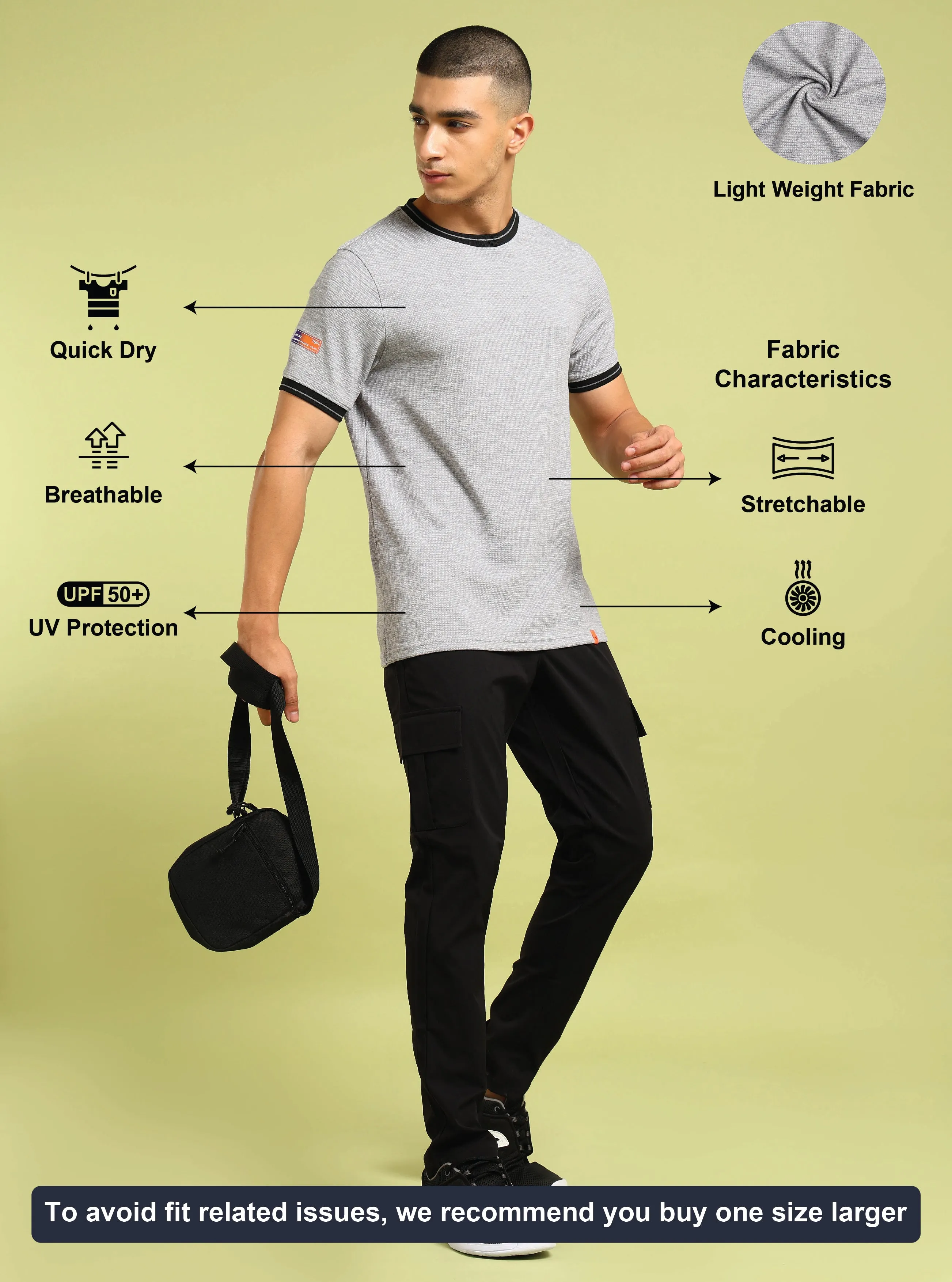 Men Cubic Melange Slim Fit Round Neck Sports T-shirt with DOUBLE COOL