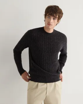 Men's Thames Cable Round Neck Cashmere Jumper Granite Blue