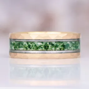 Moss Agate Wedding Band- 8MM Rose Gold Tungsten