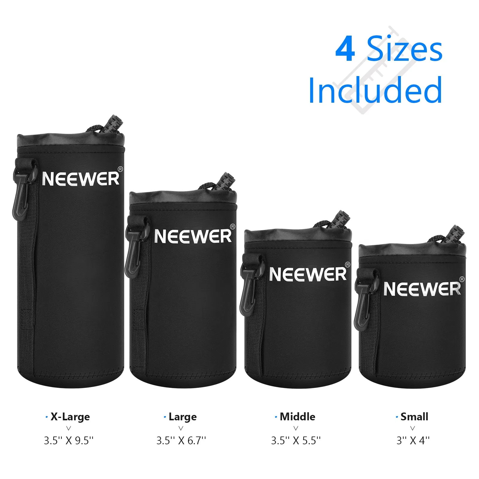 NEEWER 4 Pack Camera Lens Bag - Black