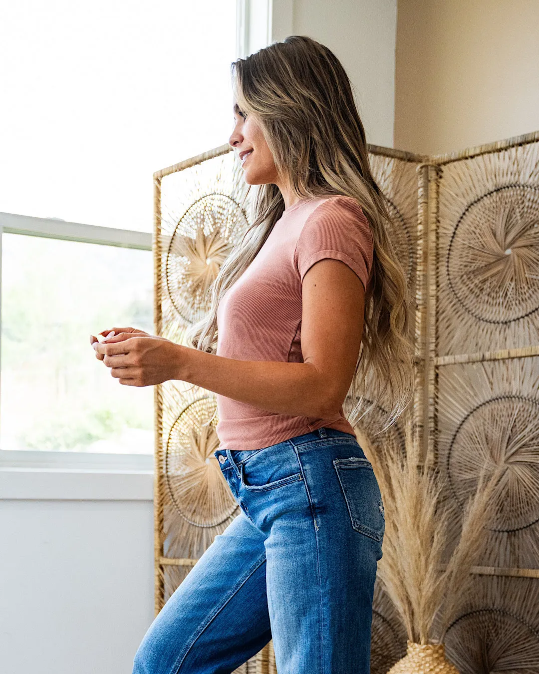 NEW! Cassidy Short Sleeve Ribbed Top - Tomato Cream