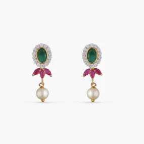 Oval Marquis Pearl Drop CZ Earrings