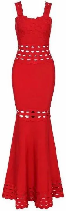 'Renata' Long Red Cut-Out Bandage Dress