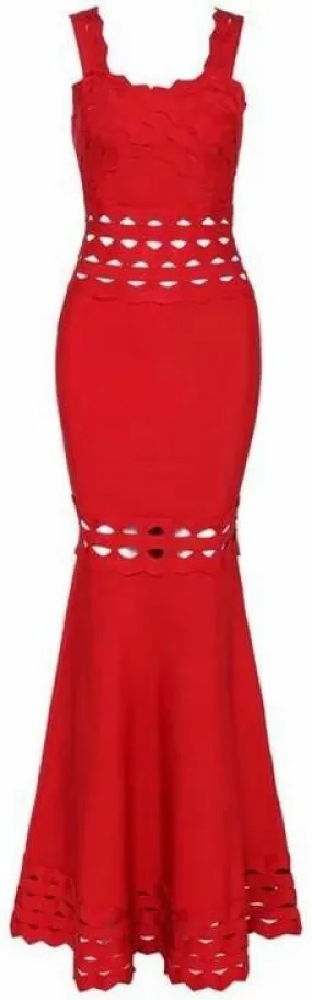 'Renata' Long Red Cut-Out Bandage Dress