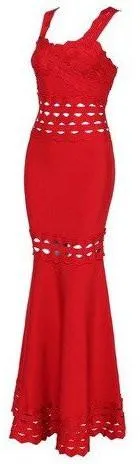 'Renata' Long Red Cut-Out Bandage Dress