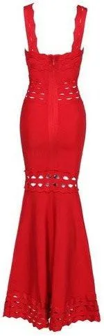 'Renata' Long Red Cut-Out Bandage Dress