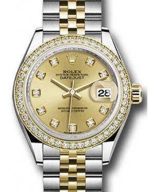 Rolex Datejust 28MM 279383 Champagne Diamond Markers & Bezel Yellow Gold & Stainless Steel Jubilee - NEW