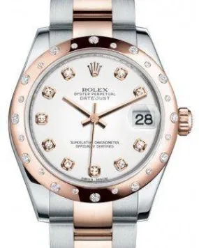 Rolex Datejust 31MM Lady Midsize Rose Gold/Steel White Diamond Dial & Diamond Set Domed Bezel Oyster Bracelet 178341 - NEW