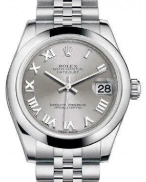 Rolex Datejust 31MM Lady Midsize Stainless Steel Rhodium Roman Dial & Smooth Domed Bezel Jubilee Bracelet 178240 - NEW