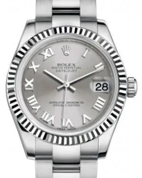 Rolex Datejust 31mm Lady Midsize White Gold/Steel Rhodium Roman Dial & Fluted Bezel Oyster Bracelet 178274 - NEW