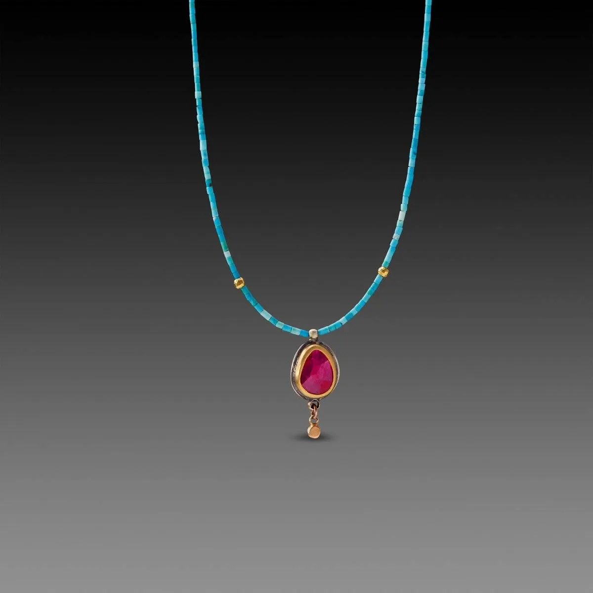 Ruby Teardrop and Turquoise Beaded Necklace