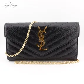 SAINT LAURENT Grain de Poudre Chevron Cassandra YSL Clutch on Chain