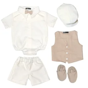 Six (6) Pieces Baptism Polo Onesie and Short (Khaki)