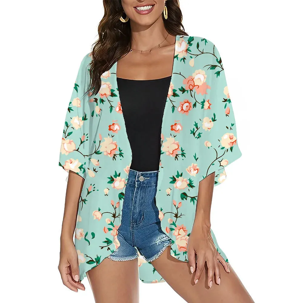 Summer Long Flowy Cover Up Tops Coat Outwear Blouse Bohemian Bikini Hawaii Chiffon Shirt Beach Party