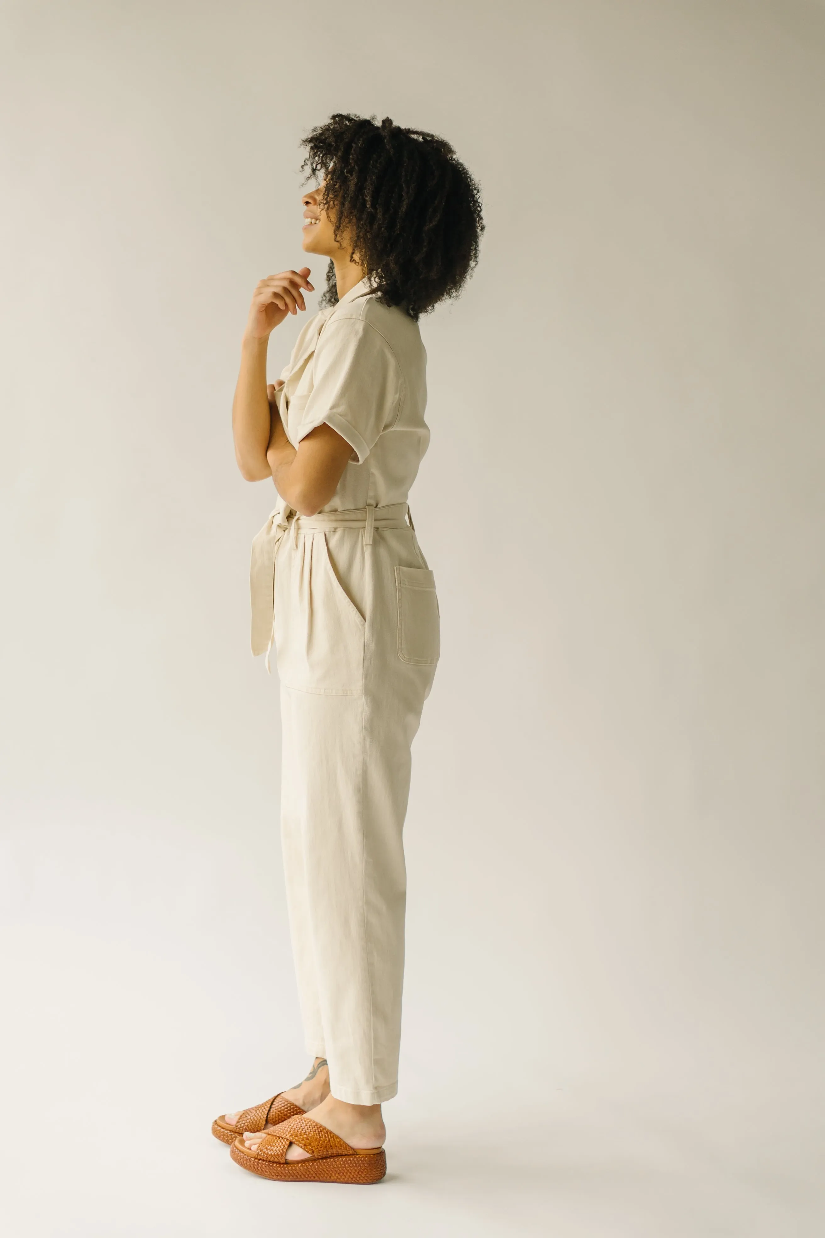 The Fleming Tie Denim Jumpsuit in Natural