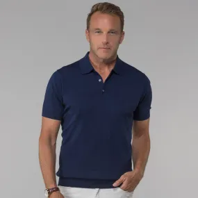 The Maranello Cotton & Silk Three Button Polo Navy - Tailored Fit