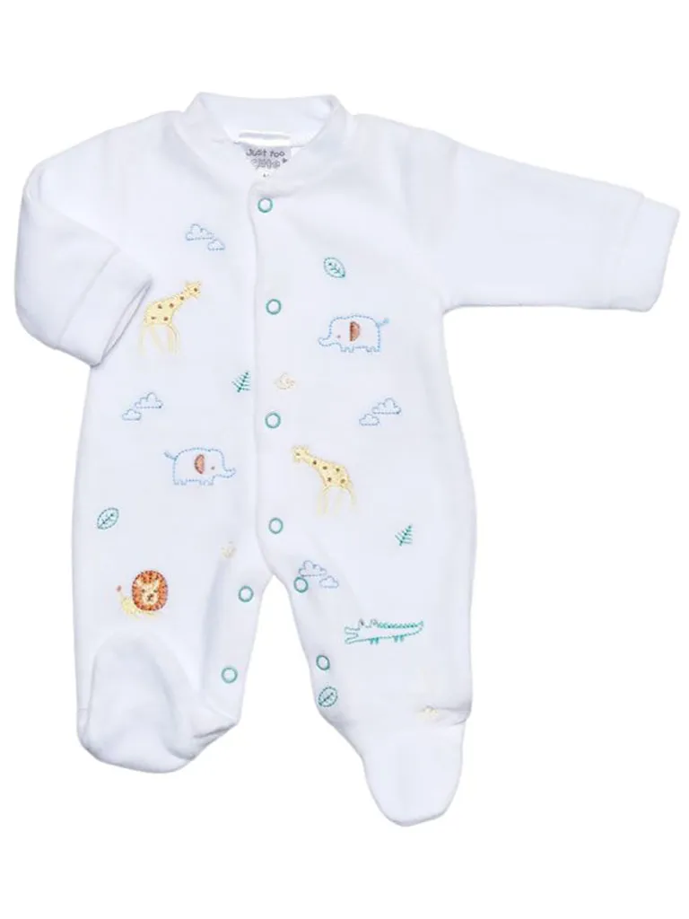 Tiny Baby Footed Sleepsuit, Jungle Embroidery Velour