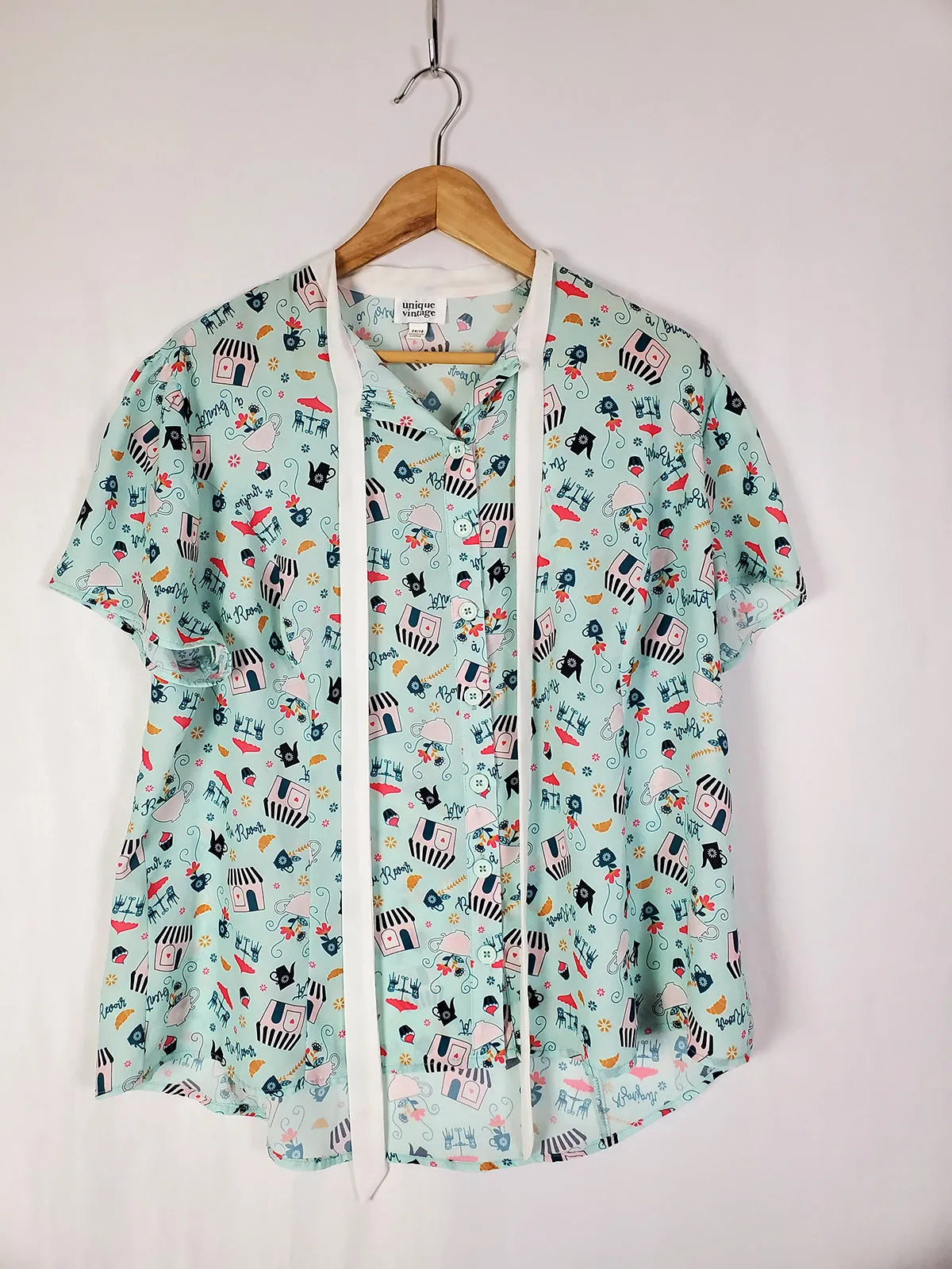 Unique Vintage Size 2X (18) Green Cafe De Paris Elise Blouse