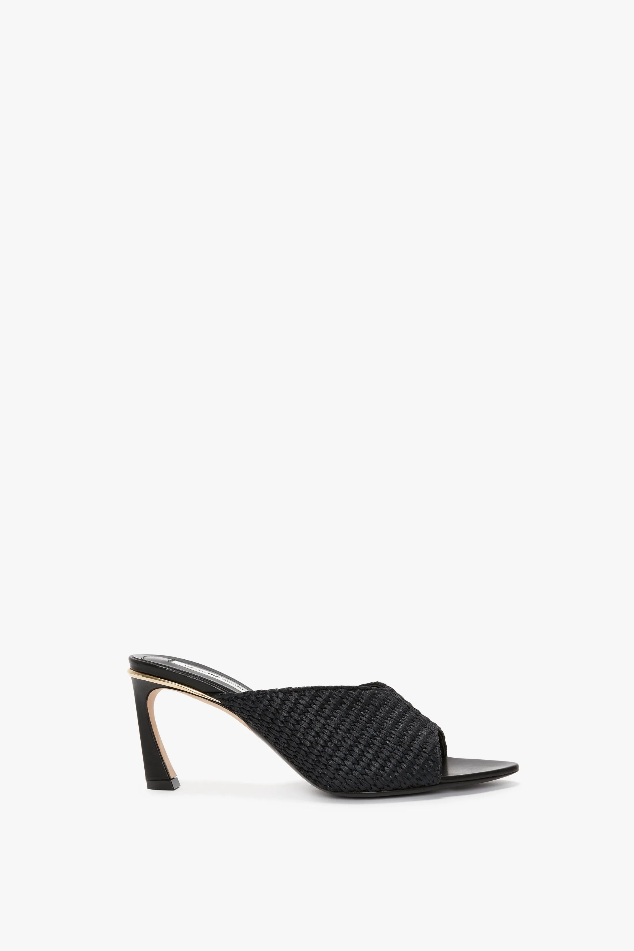 V Cut Mule In Black Raffia