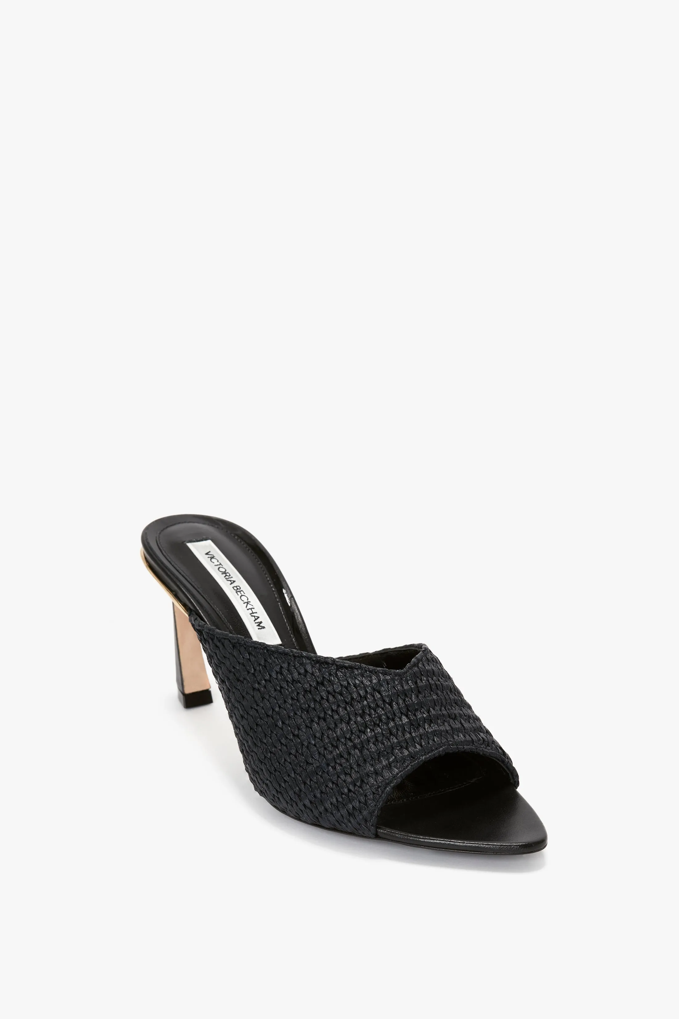 V Cut Mule In Black Raffia