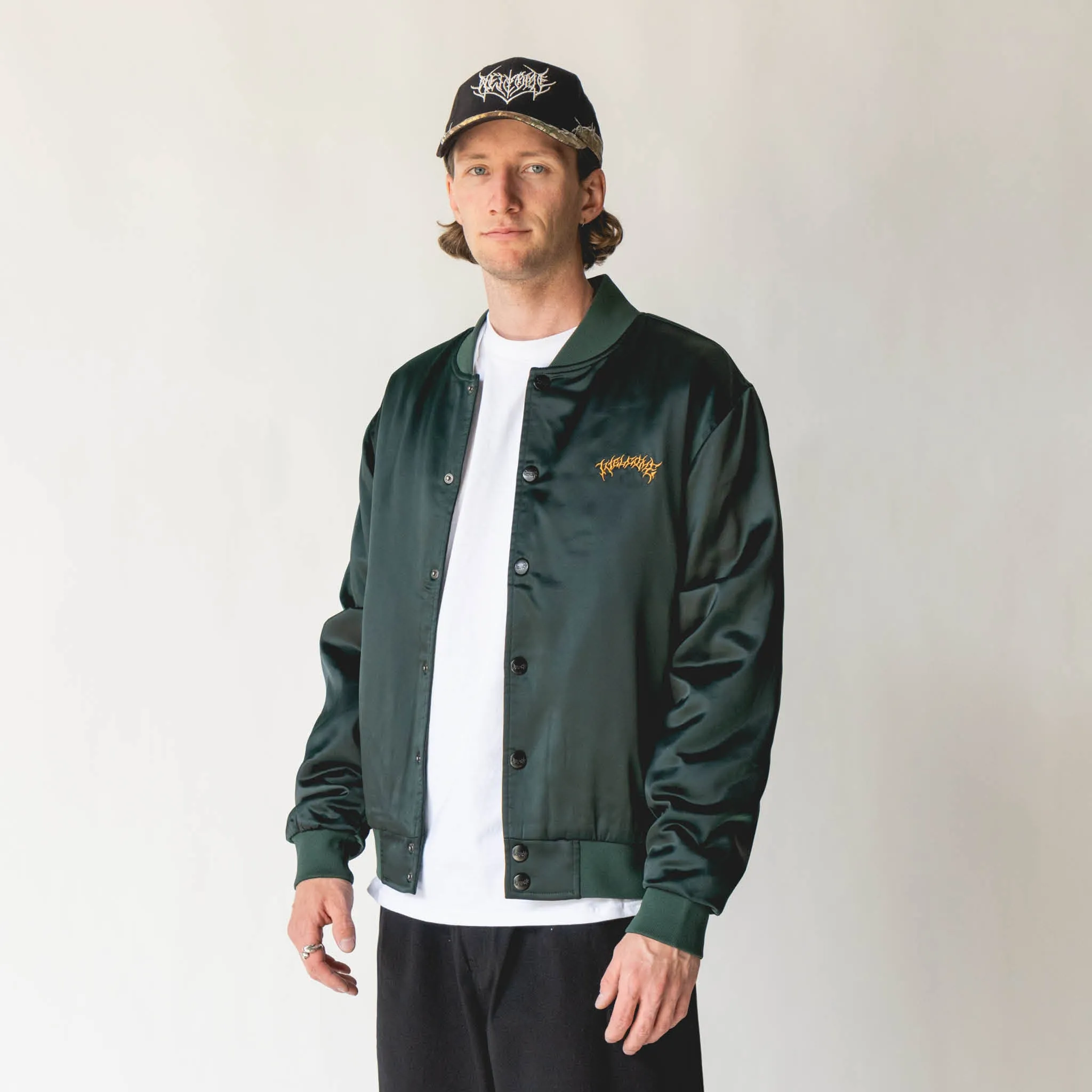 Venom Satin Varsity Jacket w/Chain Stitch - Pine