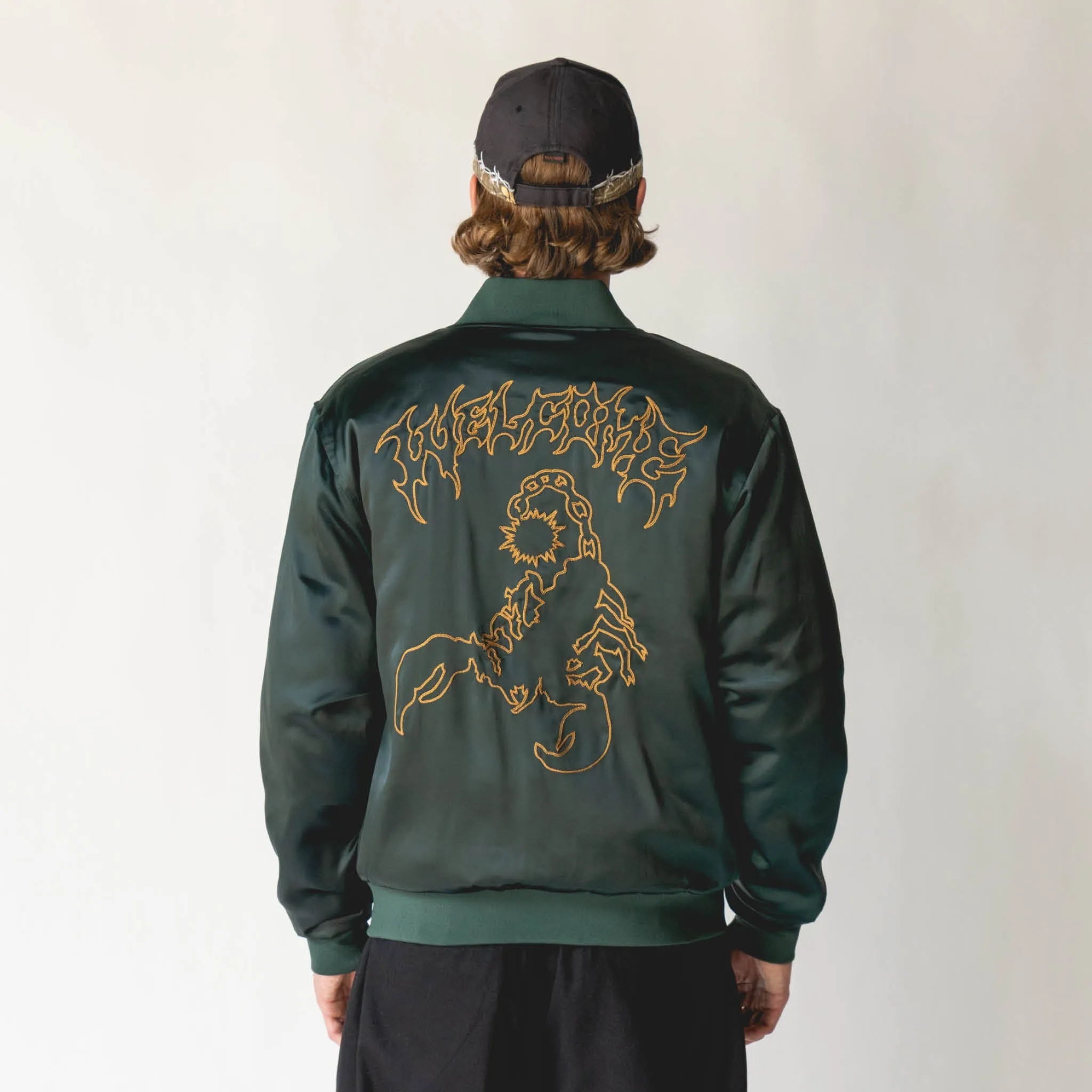 Venom Satin Varsity Jacket w/Chain Stitch - Pine