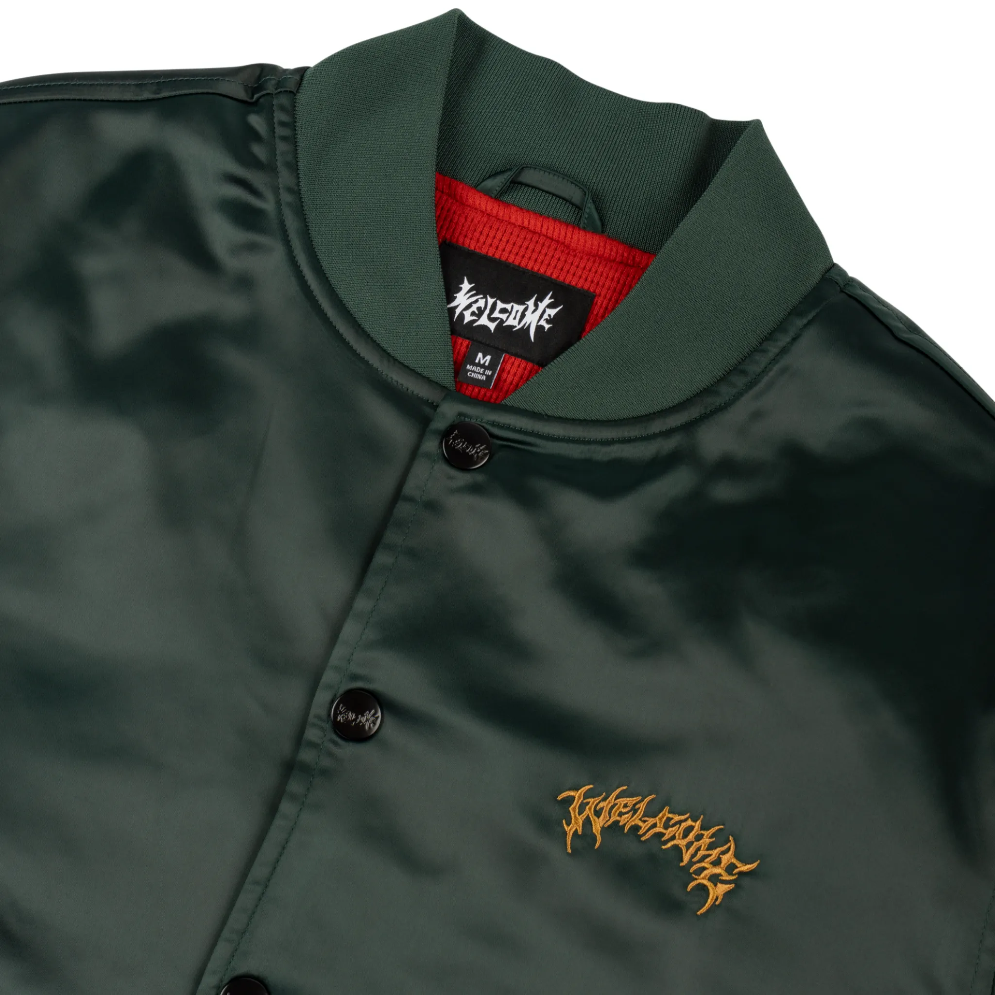 Venom Satin Varsity Jacket w/Chain Stitch - Pine