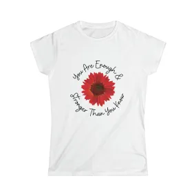 You Are Enough Red Flower Women's Softstyle Tee only at Bling & Bloom's Boutique | Stronger Than You Know T-Shirt | Inspirational Tees