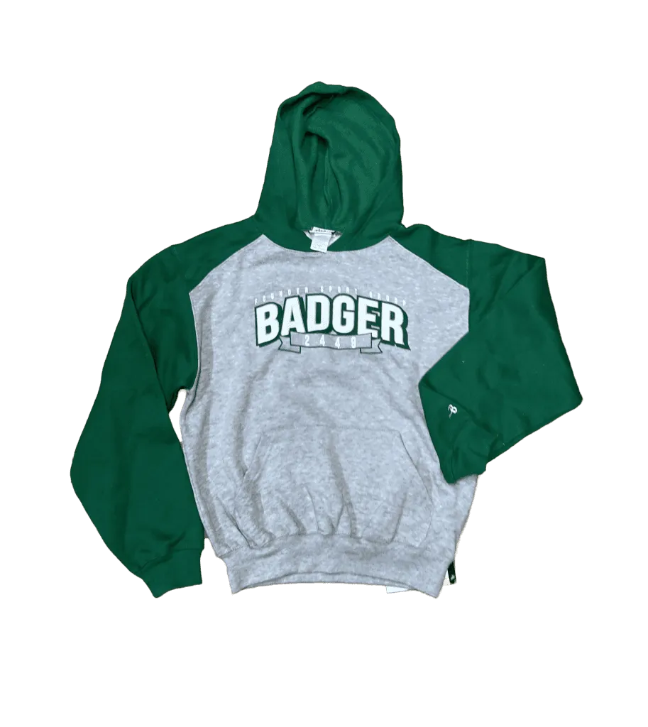 Youth •Badger Sport•  Athletic Fleece Sport Hood Gray/Grn Medium